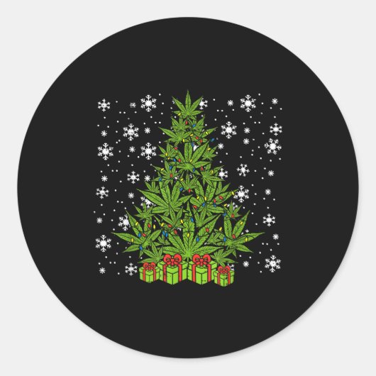 Weed Christmas Tree Funny Xmas T Men Women  Ronde Sticker (Voorkant)