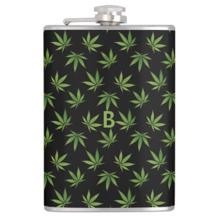 Weed Large Leaf Pattern   Facultatief monogram/naa Heupfles