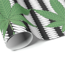Weed Leaf Green op Black White Stripe