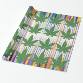 Weed Leaf Green op kleurrijke Prismatic Stripes Wr Cadeaupapier