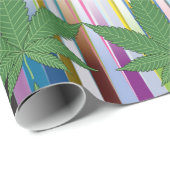Weed Leaf Green op kleurrijke Prismatic Stripes Wr Cadeaupapier (Rol Hoek)