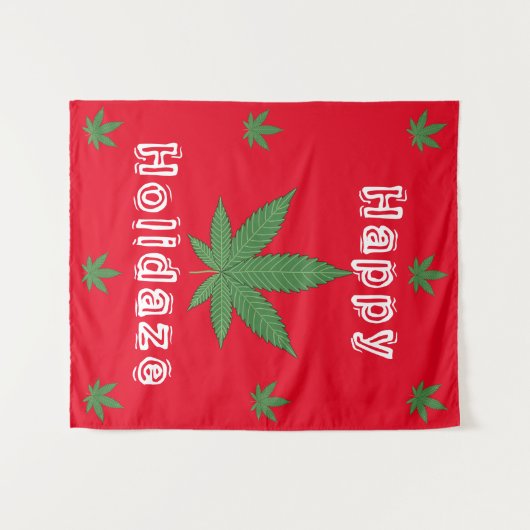 Weed Leaf KerstHappy Holidaze Wandkleed (Voorkant (horizontaal))