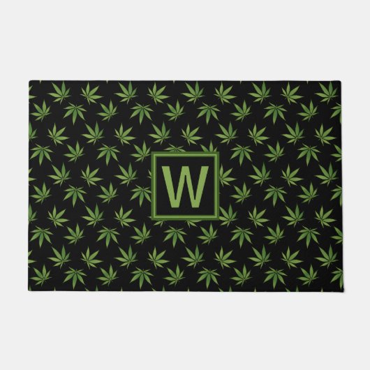 Weed Leaf Pattern - Gepersonaliseerd monogram Deurmat (Voorkant)