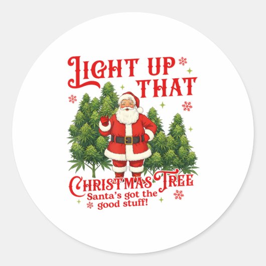 Weed Lover Smoking Light Up Christmas Tree Ronde Sticker (Voorkant)