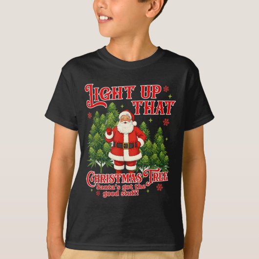 Weed Lover Smoking Light Up Christmas Tree T-shirt (Voorkant)