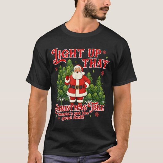 Weed Lover Smoking Light Up Christmas Tree  T-shirt (Voorkant)