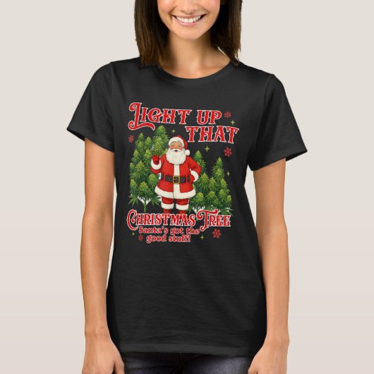 Weed Lover Smoking Light Up Christmas Tree  T-shirt (Voorkant)