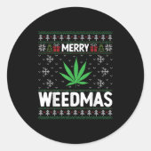 Weed Merry Weedmas Xmas Smoking Ronde Sticker (Voorkant)