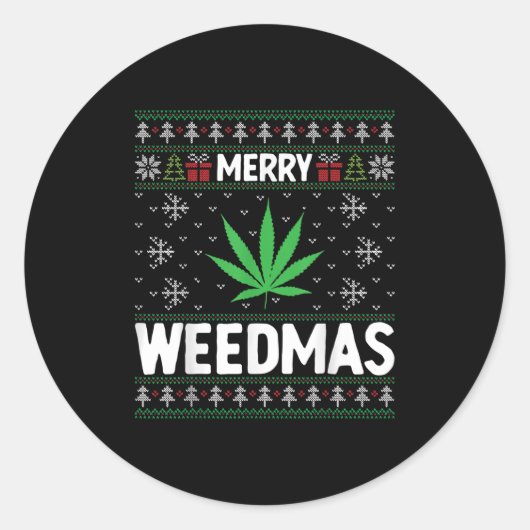 Weed Merry Weedmas Xmas Smoking  Ronde Sticker (Voorkant)