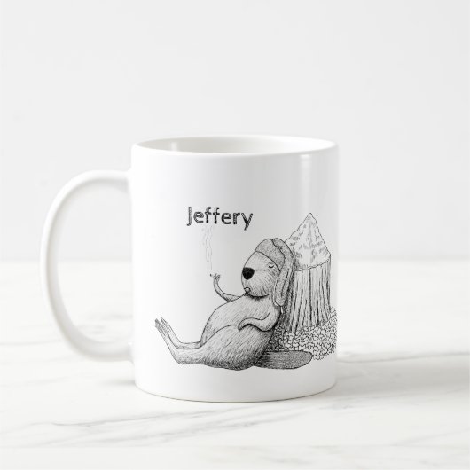 Weed Smoking Relaxy Beaver Funny Custom Name  Koffiemok (Links)