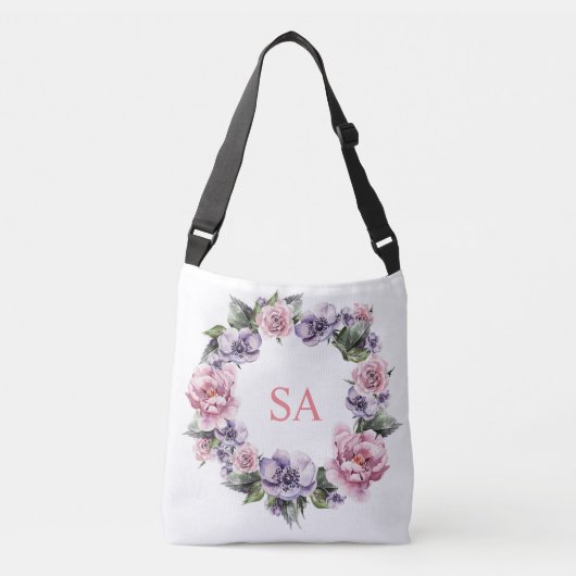 Weed van roze Paarse bloem Monogrammed Canvas tas (Voorkant)