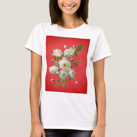 Weed van witte rozen op een rode achtergrond t-shirt (Voorkant)