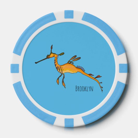 Weedy seadragon cartoon illustratie poker chips (Voorkant)