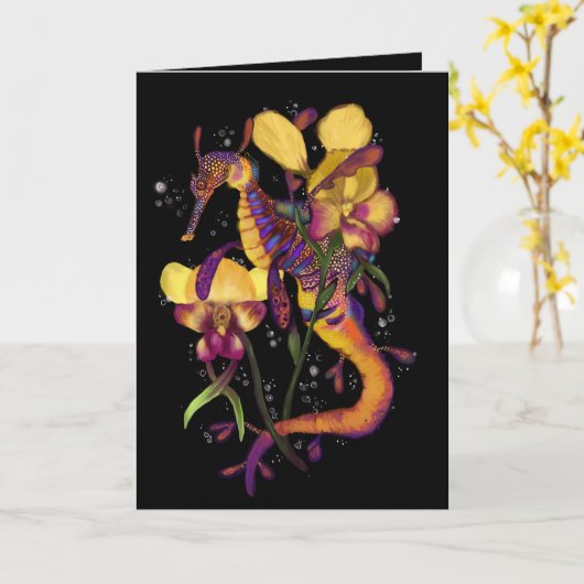 Weedy Seadragon met Orchids Bedankt Kaart (Gele Bloem)