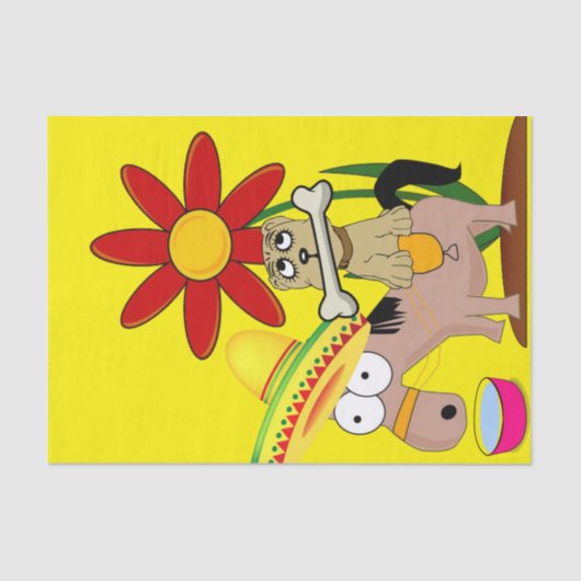 Weefpapier Mexicaanse Donkey Dog Sombrero Yellow Tissuepapier (Voorkant)