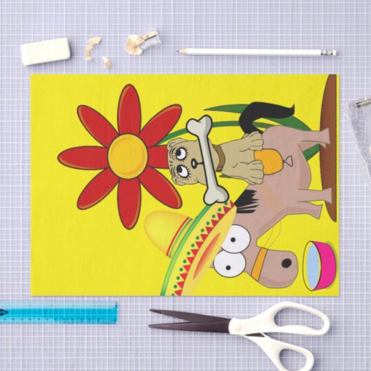 Weefpapier Mexicaanse Donkey Dog Sombrero Yellow Tissuepapier (Craft)