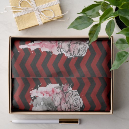 Weefsel Papier Wrapping schedel Roos Gothic Chevro (Geschenk)