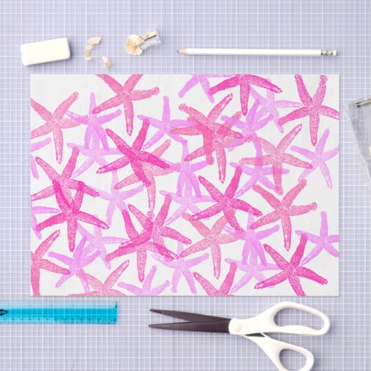 Weefselcadeaupapier Nautisch roze zeester wit Tissuepapier (Craft)