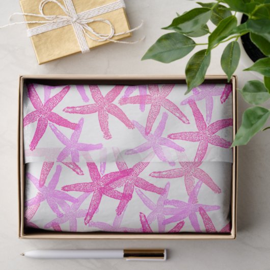 Weefselcadeaupapier Nautisch roze zeester wit Tissuepapier (Geschenk)