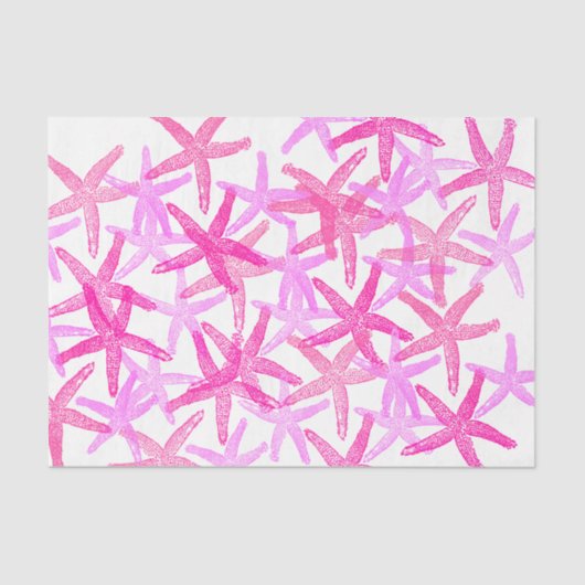 Weefselcadeaupapier Nautisch roze zeester wit Tissuepapier (Voorkant)