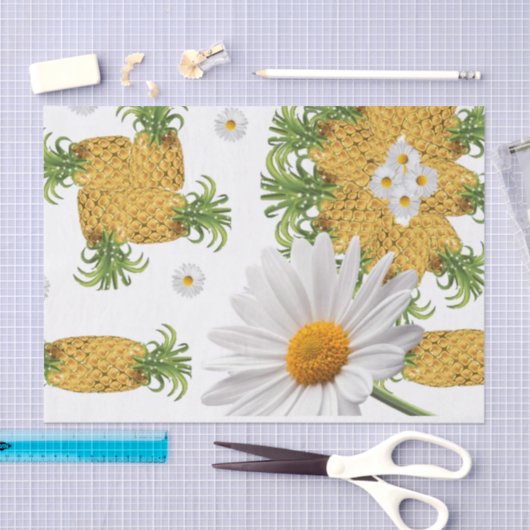 Weefseldocument Ananas Witte Daisy Tissuepapier (Craft)