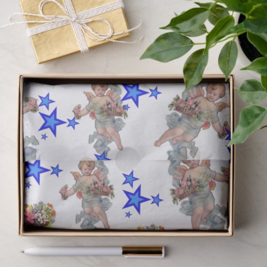 Weefseldocument Engel Blauwe Sterren Tissuepapier (Geschenk)