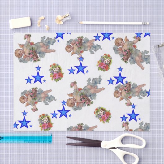 Weefseldocument Engel Blauwe Sterren Tissuepapier (Craft)