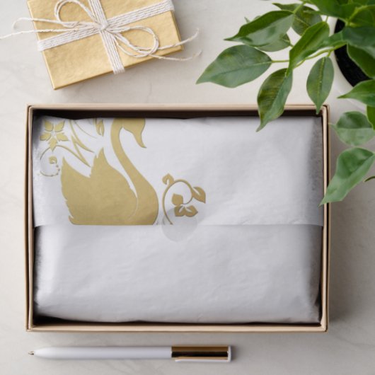 Weefseldocument Gouden Bloemenzwaan Tissuepapier (Geschenk)