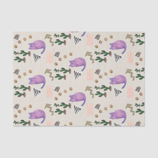 Weefseldocument Kat Vis Cactus Meow Paws Tissuepapier (Voorkant)