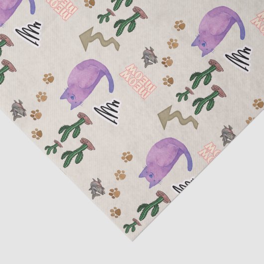 Weefseldocument Kat Vis Cactus Meow Paws Tissuepapier (Detail)