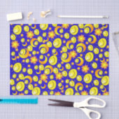 Weefseldocument Maan Zon Gele Sterren Blauw Tissuepapier (Craft)