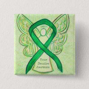 Weefseldonatie Groene bewustzijn Ribbon Angel Pins Vierkante Button 5,1 Cm