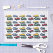 Weefselpapier (2) Vintageauto's op geel 4 Tissuepapier (Craft)