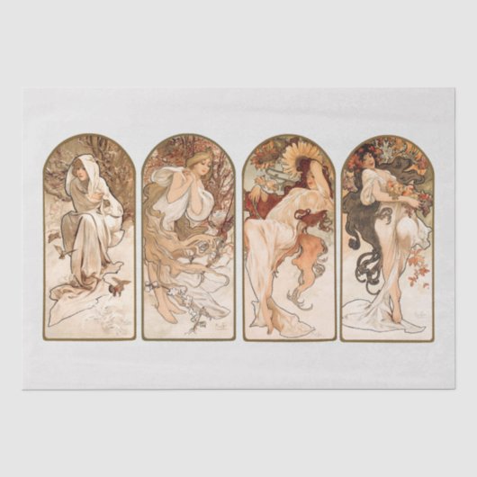 WEEFSELPAPIER : ALPHONS MARIA MUCHA : DE SEIZOEN TISSUEPAPIER (Voorkant)