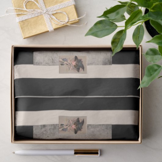 Weefselpapier beige witte strepen tissuepapier (Geschenk)