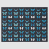 WEEFSELPAPIER: BLAUWE BUTTERFLES OP ZWART TISSUEPAPIER (Voorkant)