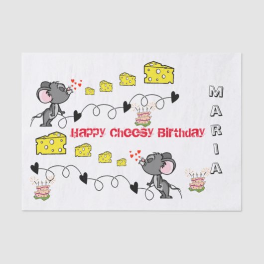 Weefselpapier Cheesey Mousey Kisses Happy Birthday Tissuepapier (Voorkant)