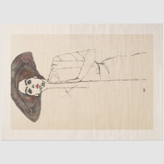 WEEFSELPAPIER : EGON SCHIELE : PORTRAIT VAN VROUWE TISSUEPAPIER (Voorkant)