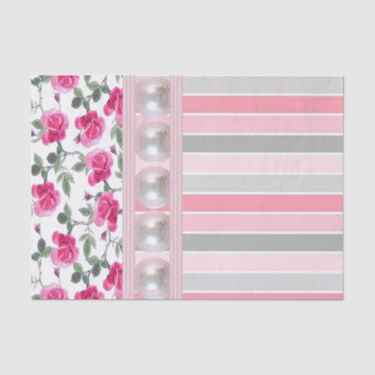 Weefselpapier Floral roze stropen Tissuepapier (Voorkant)