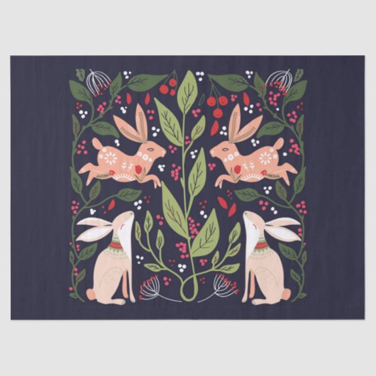 WEEFSELPAPIER : FOLK ART : KONIJNEN TISSUEPAPIER (Voorkant)