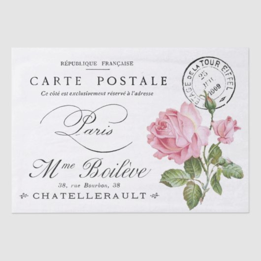 WEEFSELPAPIER :  FRANS ; BRIEFKAART ONTWERP TISSUEPAPIER (Voorkant)