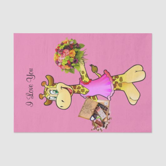 Weefselpapier Giraffe Floral chocolade roze Tissuepapier (Voorkant)