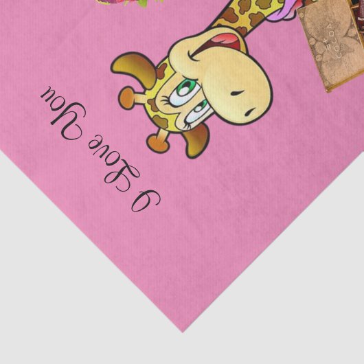 Weefselpapier Giraffe Floral chocolade roze Tissuepapier (Detail)