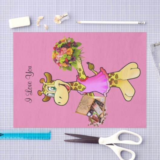 Weefselpapier Giraffe Floral chocolade roze Tissuepapier (Craft)