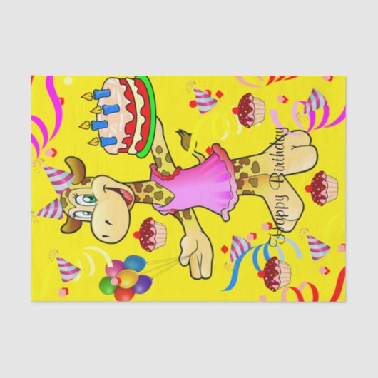 Weefselpapier Giraffe Happy Birthday Tissuepapier (Voorkant)