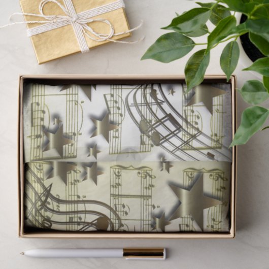 Weefselpapier gouden muzieknoten met witte ster tissuepapier (Geschenk)