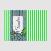 Weefselpapier Groene strips Floral Tissuepapier (Voorkant)