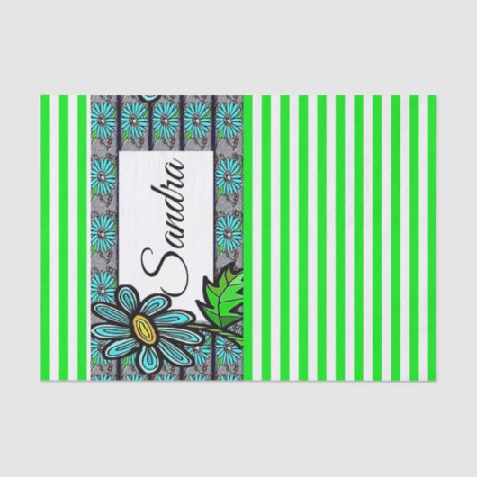 Weefselpapier Groene strips Floral Tissuepapier (Voorkant)