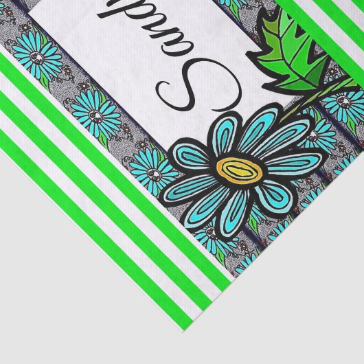 Weefselpapier Groene strips Floral Tissuepapier (Detail)
