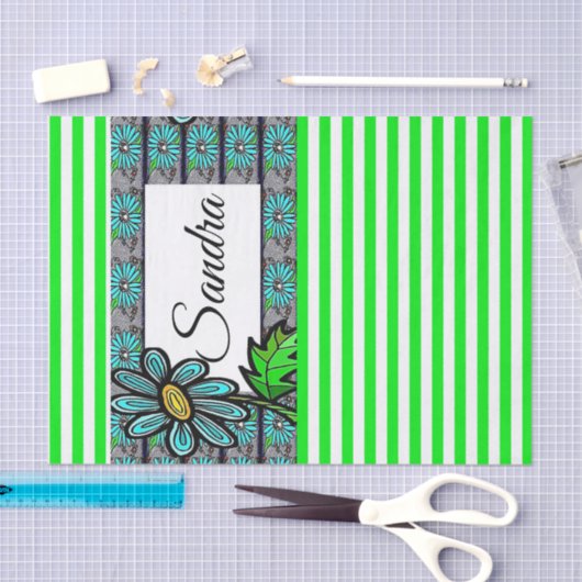 Weefselpapier Groene strips Floral Tissuepapier (Craft)